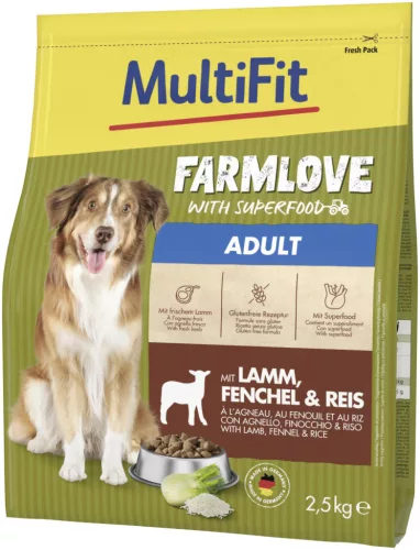 MultiFit Farmlove Hrană uscată pentru câini adulți cu miel, fenicul și orez 2,5 kg