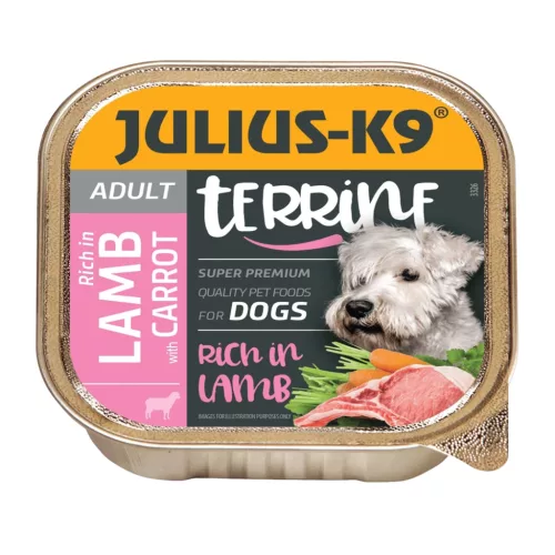 Julius K9 Hrană umedă pentru câini adulți, terină cu miel și morcovi 150 g