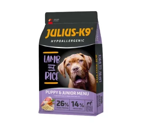 Julius K9 Hrană uscată hipoalergenică pentru câini juniori cu miel și orez 12 kg