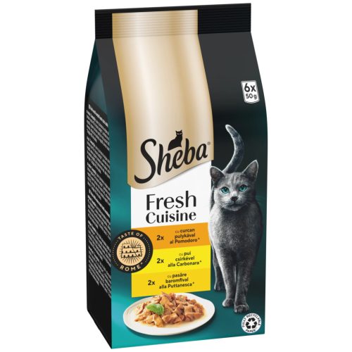 Sheba® Fresh Cuisine Taste of Rome Hrană umedă pisici adulte, curcan și pui în sos, plic 6 x 50 g