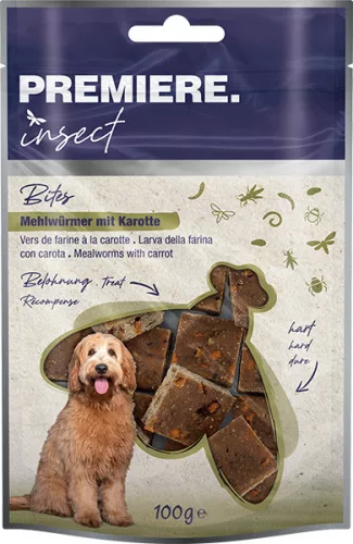 Premiere Insect Snack Bites Recompense pentru câini, cu viermi de făină și morcovi 100 g