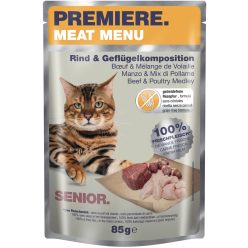   Premiere Meat Menu Hrană umedă pentru pisici senioare, cu vită și păsăre 85 g