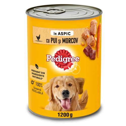 Pedigree hrană umedă la conservă pentru câini adulți cu pui și morcov în aspic 1200 g