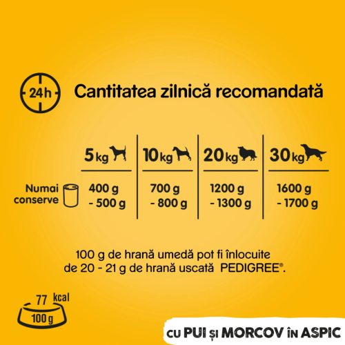 Pedigree hrană umedă la conservă pentru câini adulți cu pui și morcov în aspic 1200 g