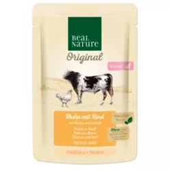   Real Nature Hrană umedă pentru pisoi cu pui, vită și dovleac 85 g