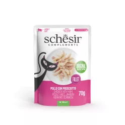   Schesir Hrană umedă complementară pentru pisici adulte cu pui și șuncă în aspic 70 g