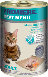 Premiere Meat Menu Hrană umedă pentru pisici, cu pui și somon 400 g