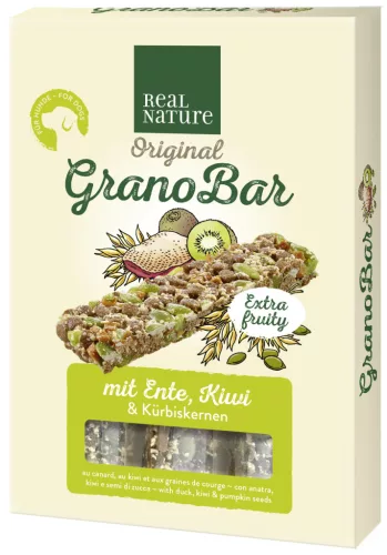 Real Nature GranoBars Recompense pentru câini adulți cu rață, kiwi și semințe 100 g