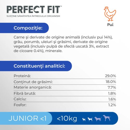 Perfect Fit Junior Hrană uscată cu pui pentru câini de talie mică 825 g