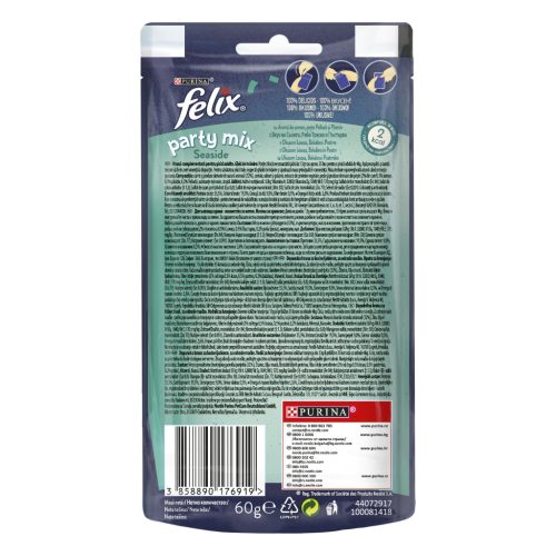 Felix Party Mix Seaside Recompense pentru pisici, cu somon, pește Pollock și păstrăv 60 g