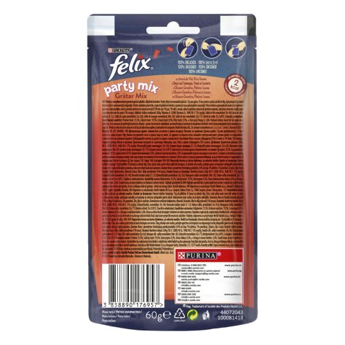 Felix Party Mix Mixed Grill Recompense pentru pisici, cu vită, pui și somon 60 g