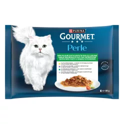   Gourmet Perle Hrană umedă pentru pisici, mini fileuri în sos 4x85 g