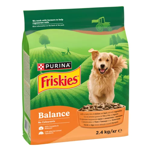 Friskies Balance Hrană uscată pentru câini, cu pui și legume 2,4 kg