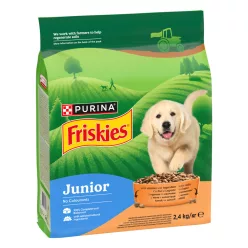   Friskies Junior Hrană uscată pentru câini, cu pui, legume și lapte 2,4 kg