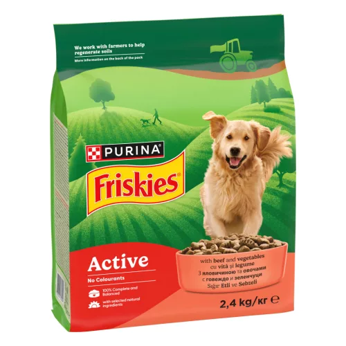 Friskies Active Hrană uscată pentru câini, cu vită 2,4 kg