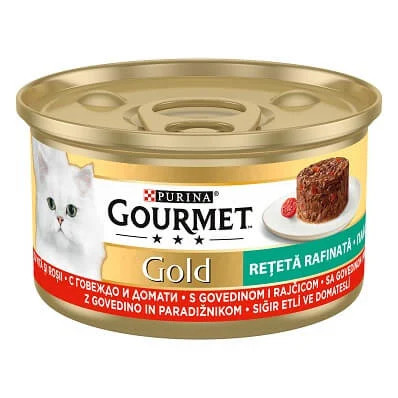 Gourmet Gold Hrană umedă pentru pisici, cu vită și roșii 85 g