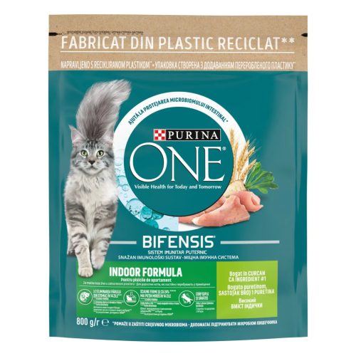 Purina One Indoor Hrană uscată pentru pisici, cu curcan și cereale integrale 800 g