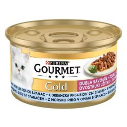   Gourmet Gold Dublă Savoare Hrană umedă pentru pisici, cu pește oceanic și spanac în sos 85 g