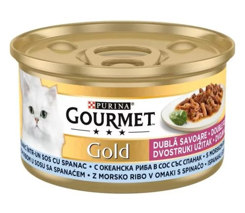 Gourmet Gold Dublă Savoare Hrană umedă pentru pisici, cu pește oceanic și spanac în sos 85 g