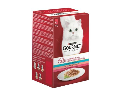 Gourmet Mon Petit Hrană umedă pentru pisici, mini fileuri în sos cu ton, somon, păstrăv 6x50 g