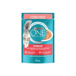   Purina One SterilCat Hrană umedă pentru pisici, mini fileuri în sos cu somon și morcovi 85 g