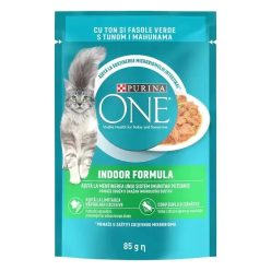   Purina One Indoor Hrană umedă pentru pisici, mini fileuri în sos cu ton și fasole verde 85 g