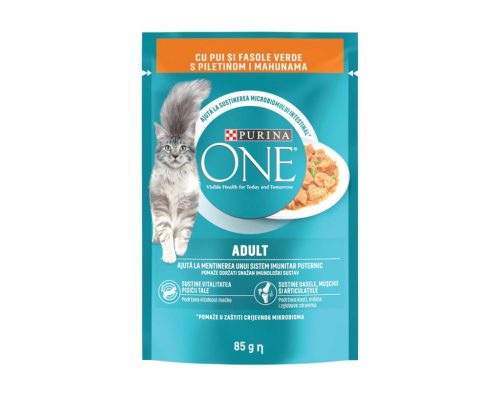 Purina One Hrană umedă pentru pisici adulte, mini fileuri în sos cu pui și fasole verde 85 g