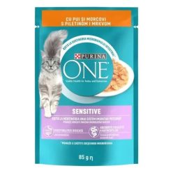  Purina One Sensitive Hrană umedă pentru pisici, mini fileuri în sos cu pui și morcov 85 g