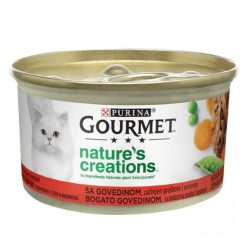   Gourmet Nature's Creations Hrană umedă pentru pisici, mini fileuri în sos cu vită, mazăre și morcovi 85 g