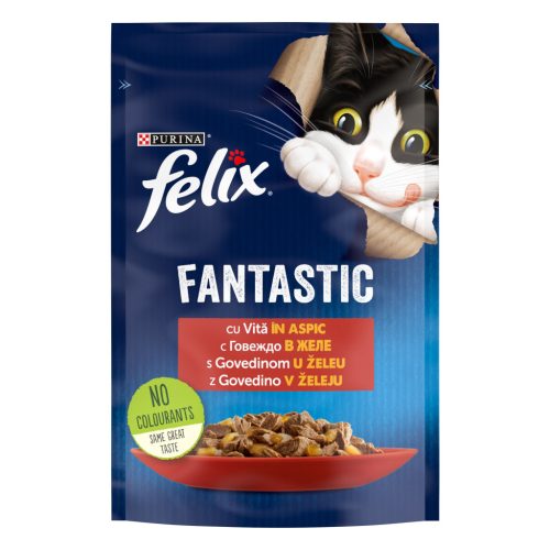 Felix Fantastic Hrană umedă pentru pisici, cu vită în aspic 85 g