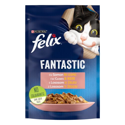 Felix Fantastic Hrană umedă pentru pisici, cu somon în aspic 85 g