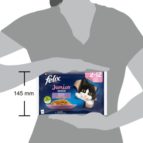 Felix Fantastic Junior Hrană umedă pentru puii de pisică, selecție mixtă cu pui, somon în aspic 4x85 g