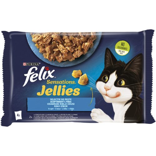Felix Sensations Hrană umedă pentru pisici, Selecție de pește, cu somon și creveți, păstrăv și spanac în aspic 4x85 g