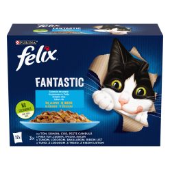   Felix Fantastic Hrană umedă pentru pisici, Selecție de pește, cu ton, somon, cod, pește cambulă în aspic 12x85 g