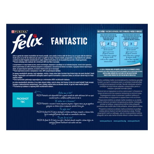 Felix Fantastic Hrană umedă pentru pisici, Selecție de pește, cu ton, somon, cod, pește cambulă în aspic 12x85 g