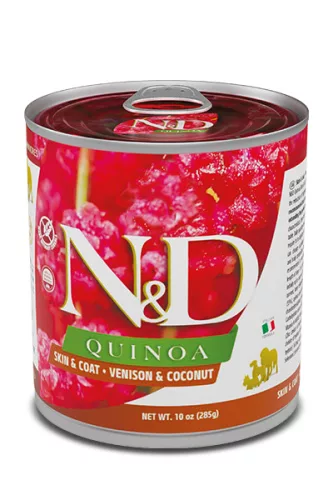 N&D Quinoa Skin & Coat Hrană umedă pentru câini adulți, cu vânat 285 g