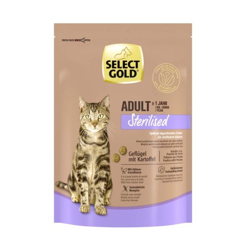 Select Gold Hrană uscată pentru pisici adulte sterilizate, cu pasăre și cartofi 300g