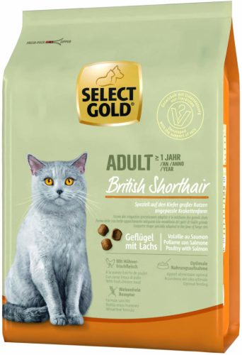 Select Gold British Shorthair Hrană uscată pentru pisici adulte, cu pasăre și somon 2,5 kg