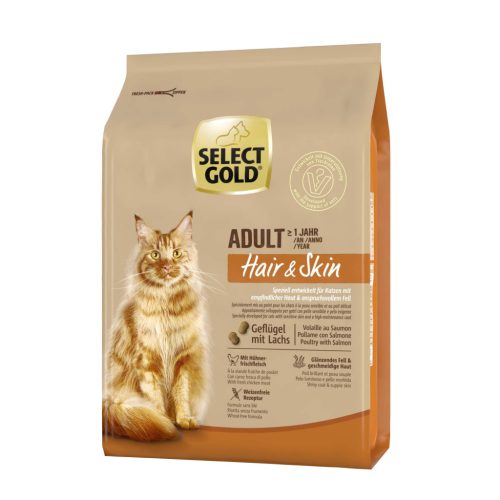 Select Gold Hair&Skin Hrană uscată pentru pisici adulte, cu pasăre și somon 2,5 kg