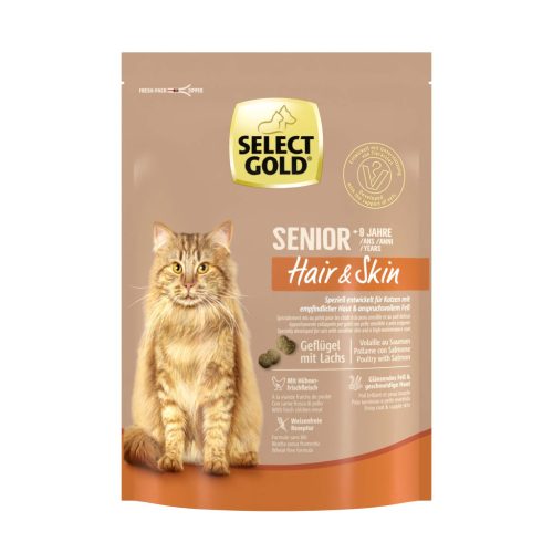 Select Gold Hair&Skin Hrană uscată pentru pisici senioare, cu pasăre și somon 300 g