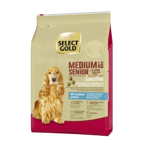 Select Gold Sensitive Hrană uscată pentru câini seniori, de talie medie, cu proteine ​​din insecte 4 kg