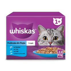   Whiskas hrană umedă pentru pisici adulte, selecții de pește în aspic 12 x 85 g