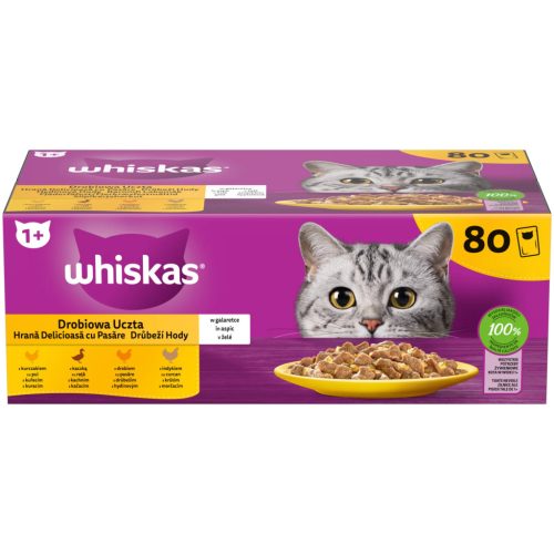 Whiskas hrană umedă pentru pisici adulte cu carne de pasăre în aspic 80 x 85 g