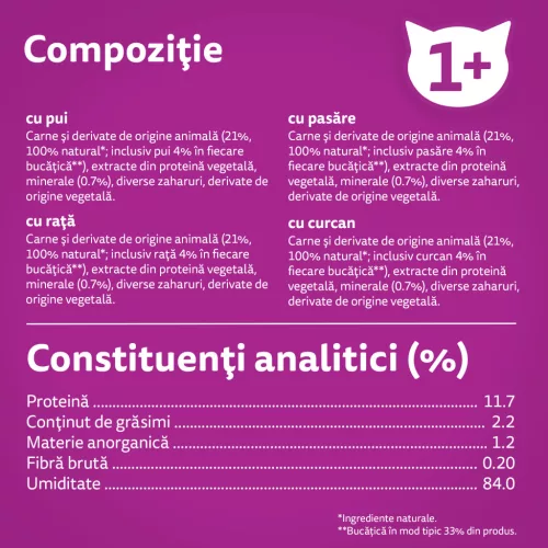 Whiskas Pure Delight hrană umedă pentru pisici adulte cu carne de pasăre în aspic 12 x 85 g