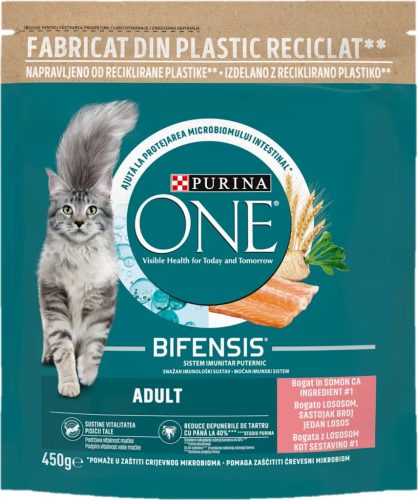 Purina One Hrană uscată pentru pisici adulte, cu somon și cereale integrale 450 g