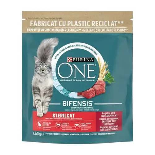 Purina One SterilCat Hrană uscată pentru pisici, cu vită și grâu 450 g