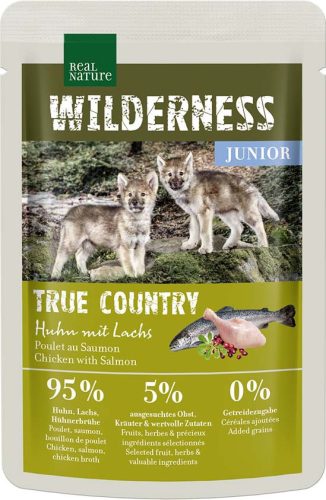 Real Nature Wilderness Hrană pentru câini junior, cu pui și somon 100g