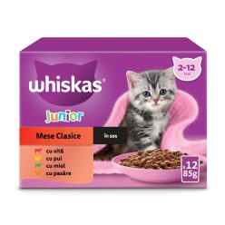   Whiskas Junior hrană umedă pentru pisici junioare, selecții clasice în sos de carne 12 x 85 g