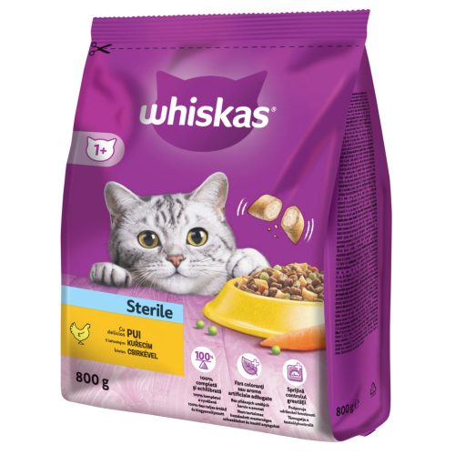 Whiskas Sterile hrană uscată cu pui pentru pisici adulte 800 g