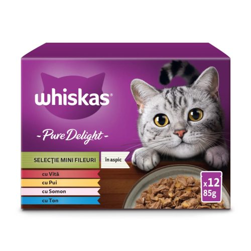 Whiskas Pure Delight hrană umedă pentru pisici adulte, selecții de carne în aspic 12 x 85 g